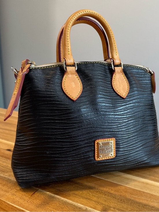 Dooney & Bourke Handbags - Dooney & Bourke Black Leather Satchel with Tan Accents